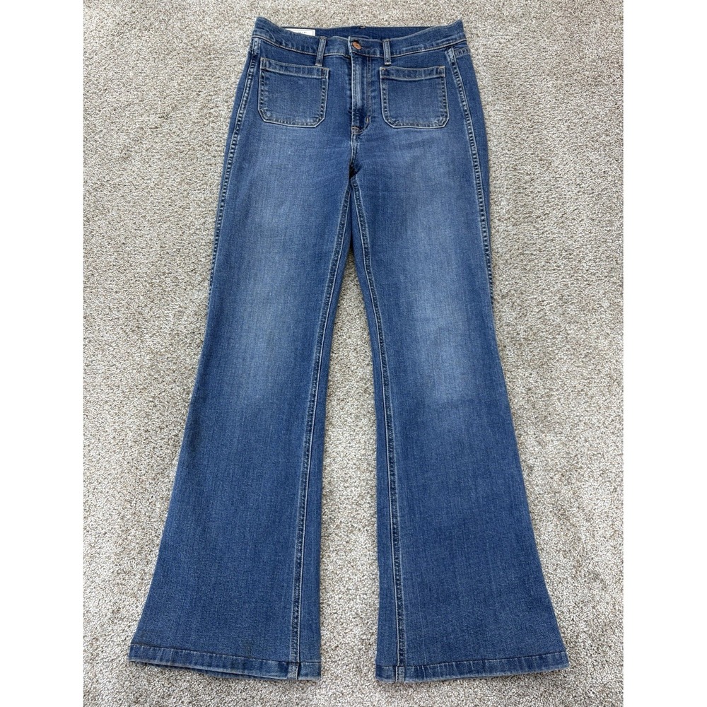 GAP High Rise Flare Jeans Patch Pocket Denim Womens 28/6 Long Blue Stretch Boho